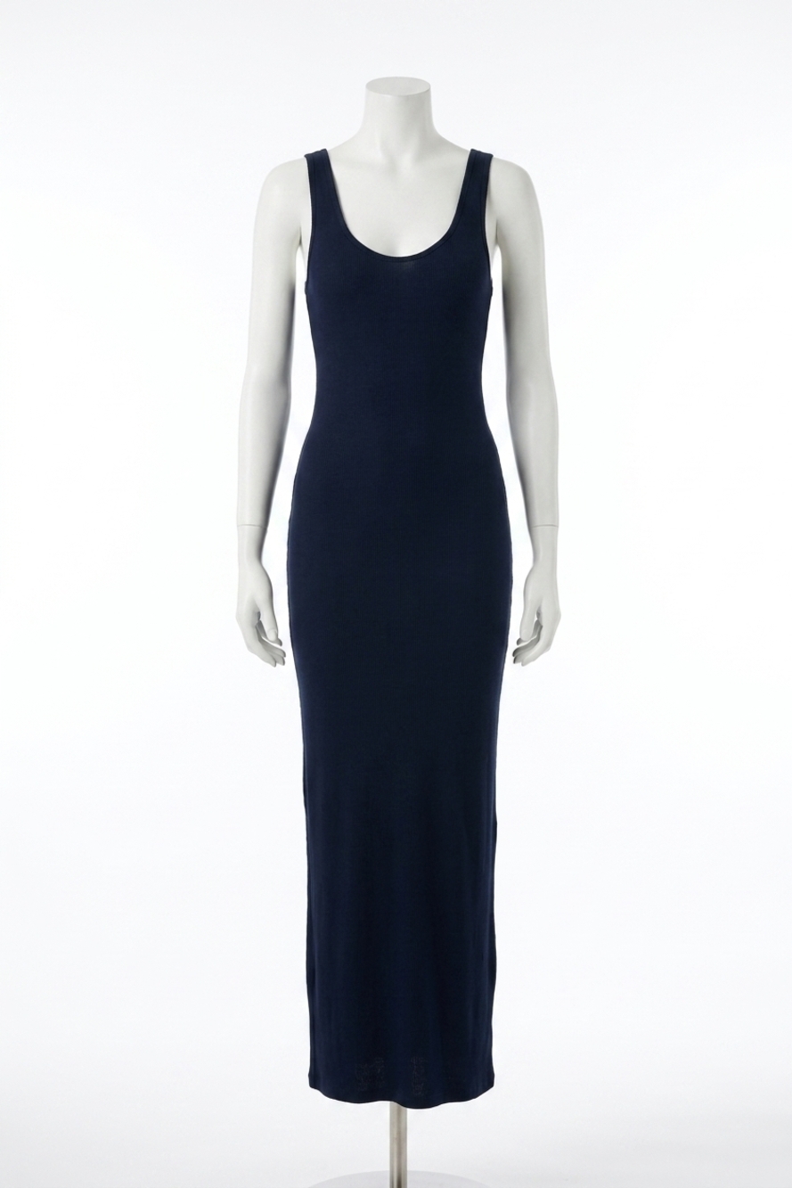NEW ENZA COSTA stretch silk knit maxi tank dress in indigo